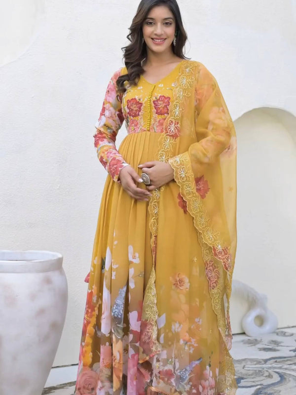Embroidery Sequence Work With Digital Print With Lace Border Lehenga