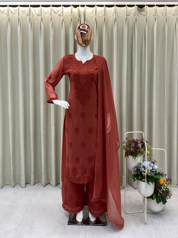 Faux Georgette Embroidered Palazzo Set
