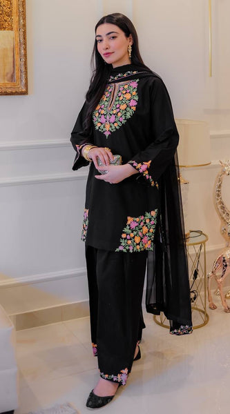 Embroidered Crape Silk Dresses