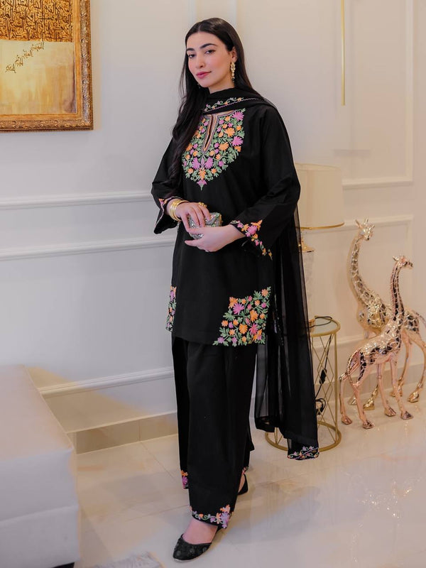 Embroidered Crape Silk Dresses