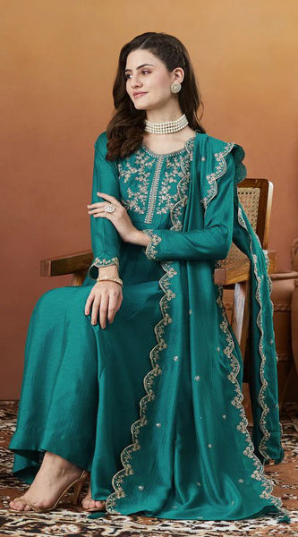Embroidered Vichitra Silk Dresses
