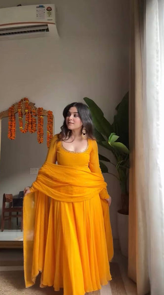 Handwork Haldi Anarkali Lehenga Set