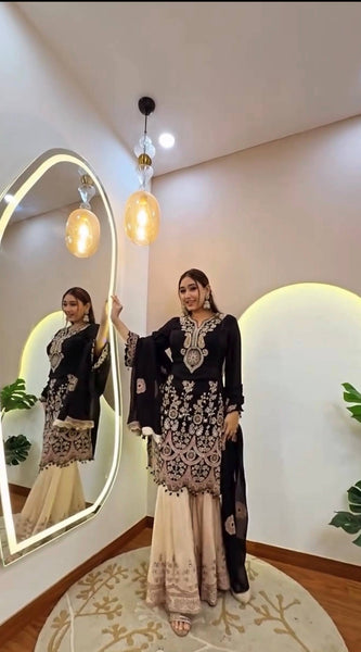 DESIGNER WEAR KURTA–SHARARA SET WITH DUPATTA DRESSES