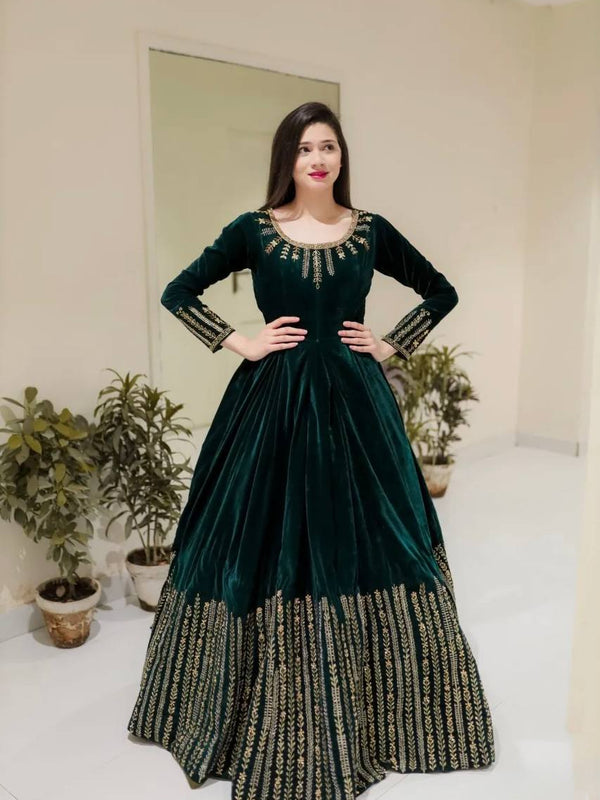 Velvet Sequins Anarkali  Lehenga
