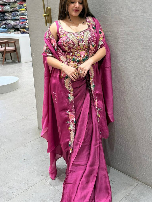 Indo Western Shrug, Dhoti & Blouse Set