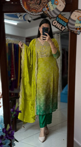 Russian Silk Kurti Pant Dupatta Dresses