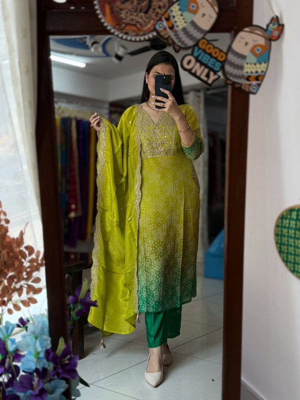 Russian Silk Kurti Pant Dupatta Dresses
