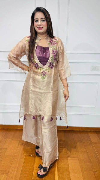 Beautiful Thread & Sequins Organza Kurti Set