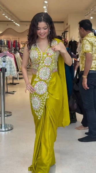 Ready-to-Wear Faux Georgette Drape Saree with Embroidered Blouse