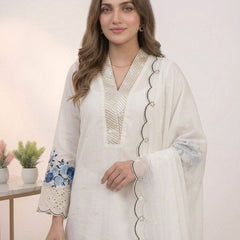 Designer Mal Chanderi Sequence Embroidered Kurta Palazzo Set With Organza Dupatta