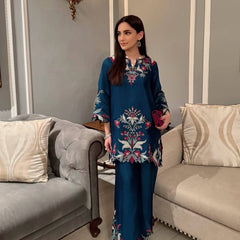 Designer French Crepe Embroidered Cut Work Co-Ord Sets with Stylish Palazzo for Women