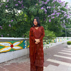 Faux Georgette Embroidered Palazzo Set