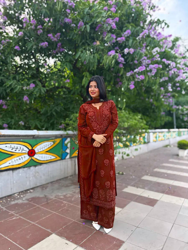 Faux Georgette Embroidered Palazzo Set