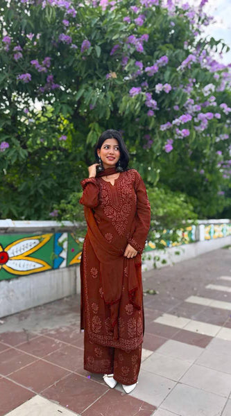 Faux Georgette Embroidered Palazzo Set