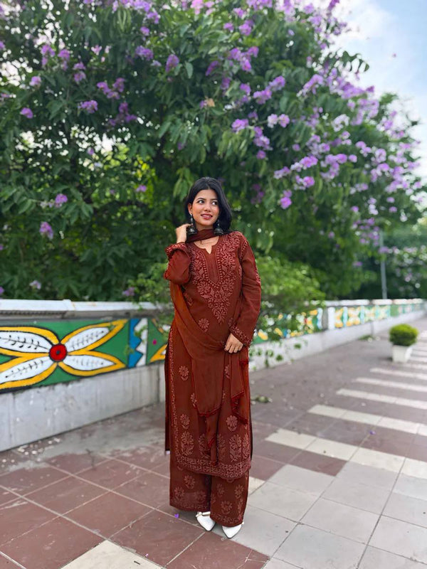 Faux Georgette Embroidered Palazzo Set