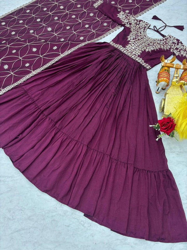 Embroidered Silk Dupatta Ensemble Lehenga