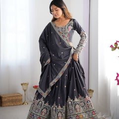 Embroidered Sequinned Semi-Stitched Lehenga