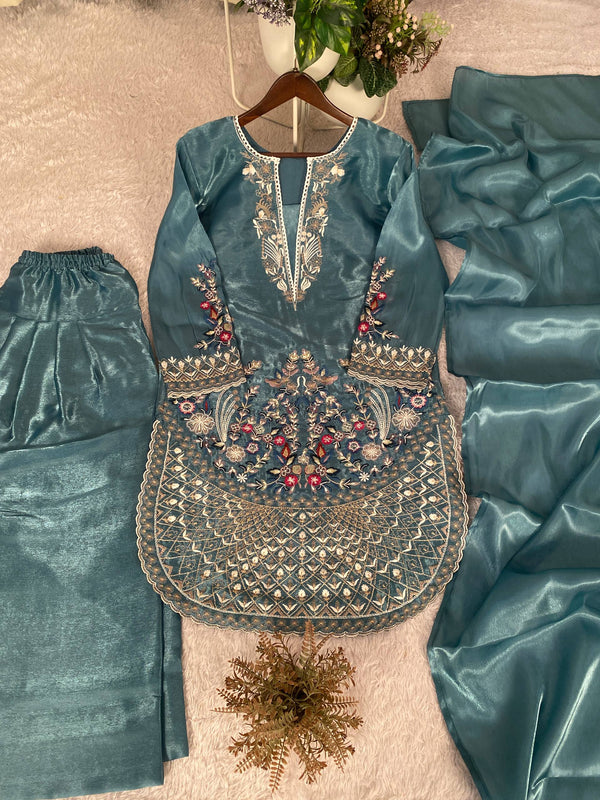 Embroidered Top with Salwar & Dupatta Dresses