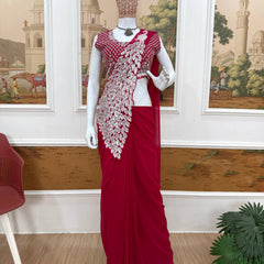 Embroidered Faux Georgette Saree