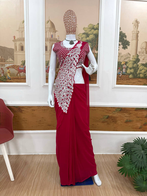Embroidered Faux Georgette Saree