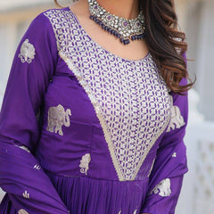 Elephant Motif Flared Lehenga