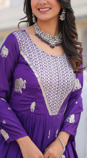 Elephant Motif Flared Lehenga
