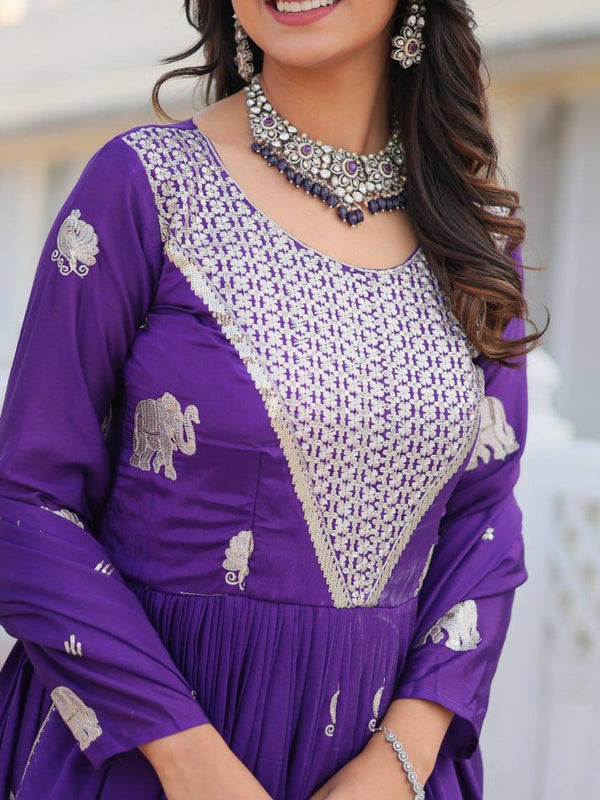 Elephant Motif Flared Lehenga