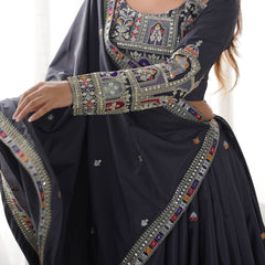 Embroidered Sequinned Semi-Stitched Lehenga