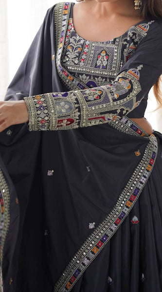 Embroidered Sequinned Semi-Stitched Lehenga