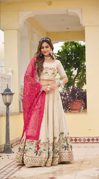 Tissue Silk Embroidered Lehenga