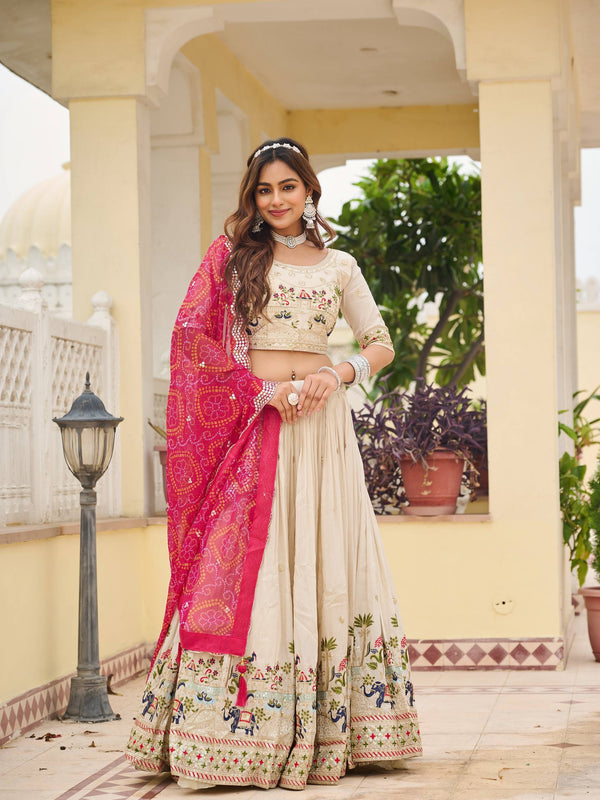 Tissue Silk Embroidered Lehenga