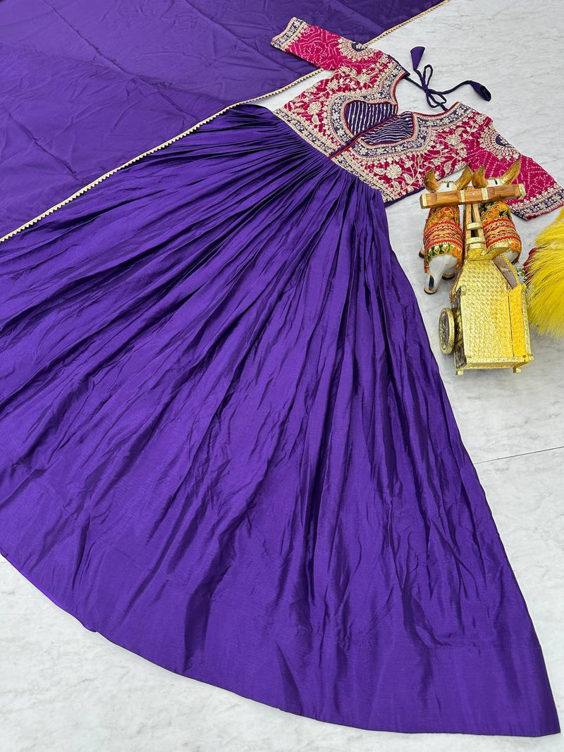 Beautiful chinon bandhrej Heavy Sequence Embroidery Work Lehenga