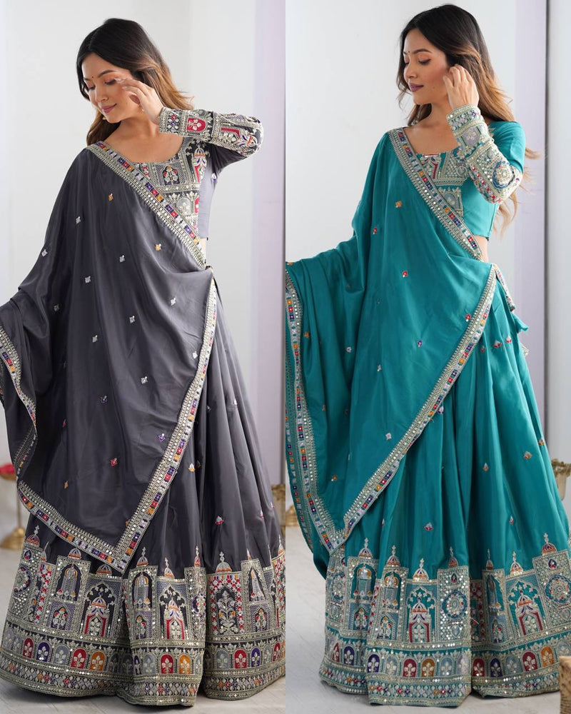 Embroidered Sequinned Semi-Stitched Lehenga