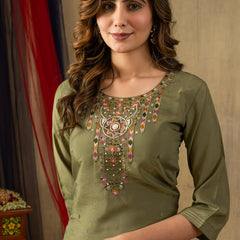 Shimmer Gold Silk Embroidered Dresses