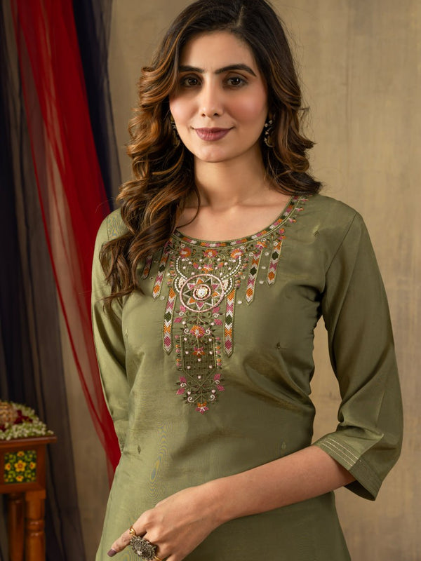 Shimmer Gold Silk Embroidered Dresses