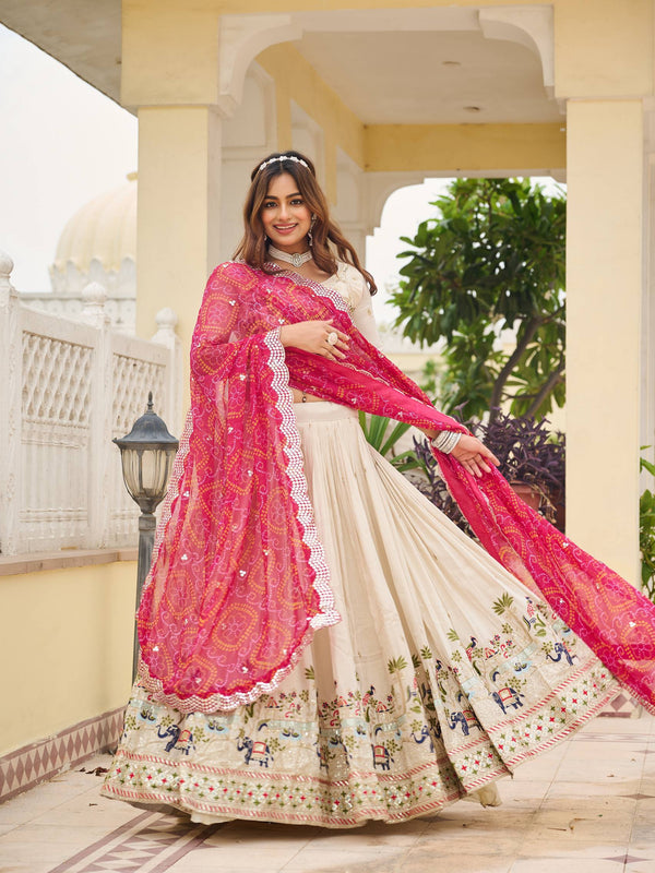 Tissue Silk Embroidered Lehenga