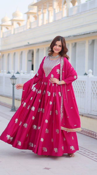 Elephant Motif Flared Lehenga