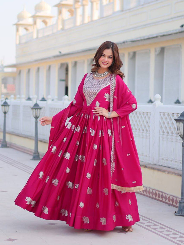 Elephant Motif Flared Lehenga