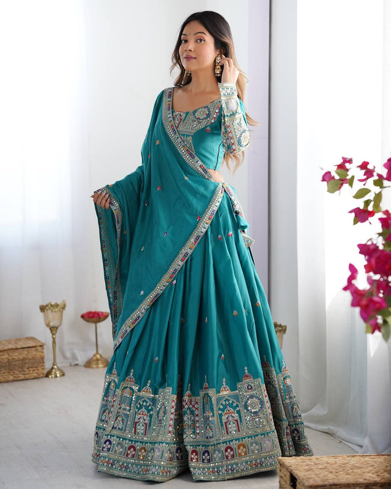 Embroidered Sequinned Semi-Stitched Lehenga