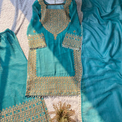 Wedding Wear Crunchy Embroidery Suit Indo Western