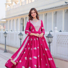 Elephant Motif Flared Lehenga