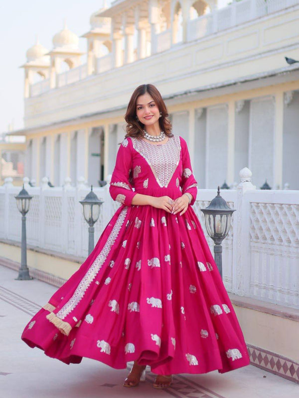 Elephant Motif Flared Lehenga
