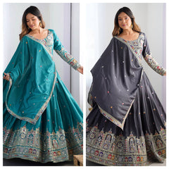 Embroidered Sequinned Semi-Stitched Lehenga