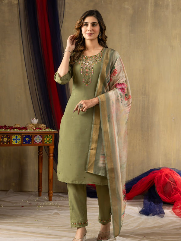 Shimmer Gold Silk Embroidered Dresses