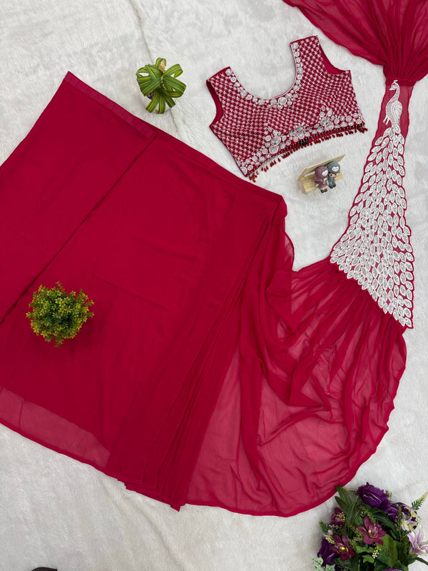 Embroidered Faux Georgette Saree