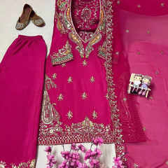 Red & Pink Chinon Dresses ,Pant Set with Dupatta