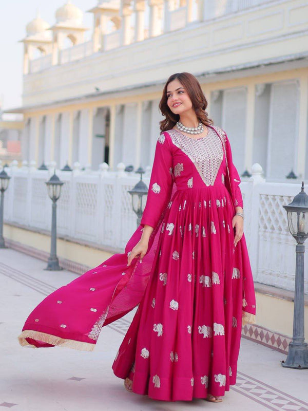 Elephant Motif Flared Lehenga