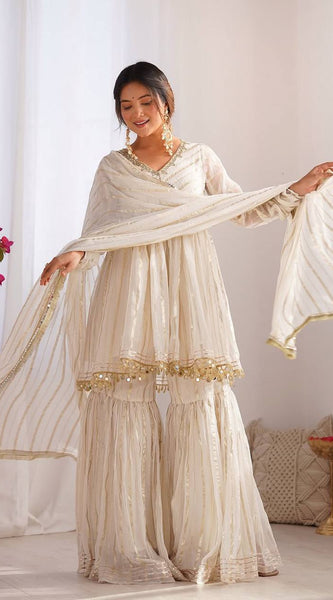 Mal Chanderi Mirror Work Sharara Set