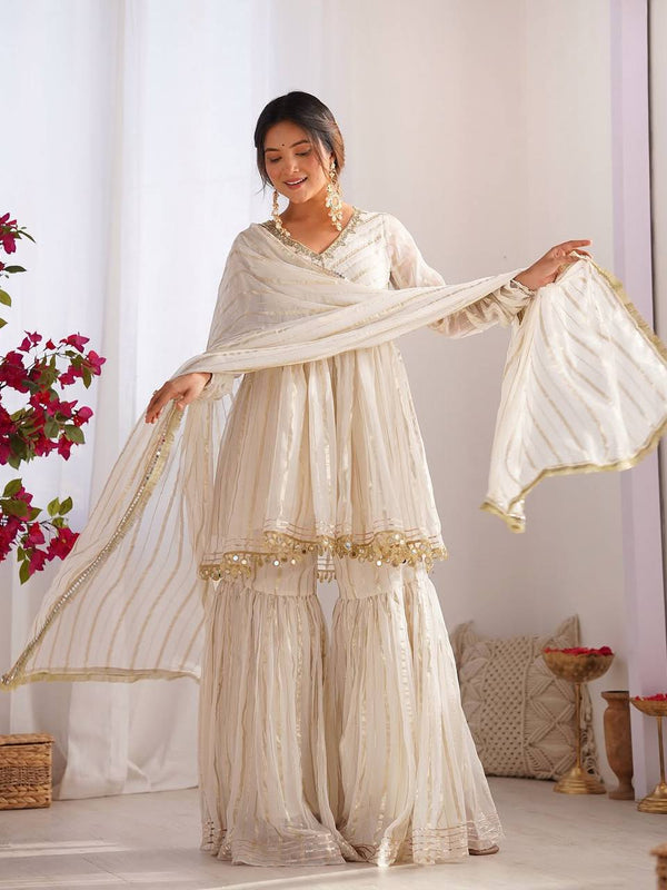 Mal Chanderi Mirror Work Sharara Set