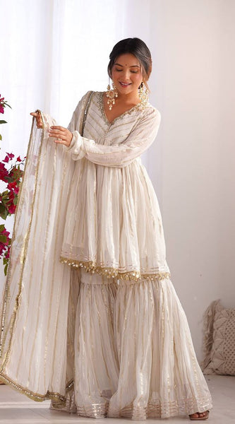 Mal Chanderi Mirror Work Sharara Set